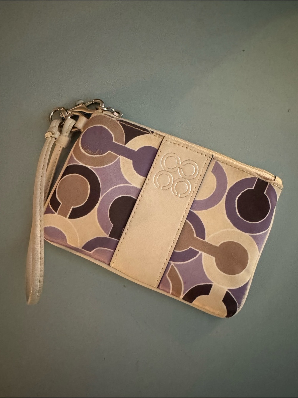 Y2K Coach Signature Julia Wristlet Purple Lavender Stripe Cream Leather Trim